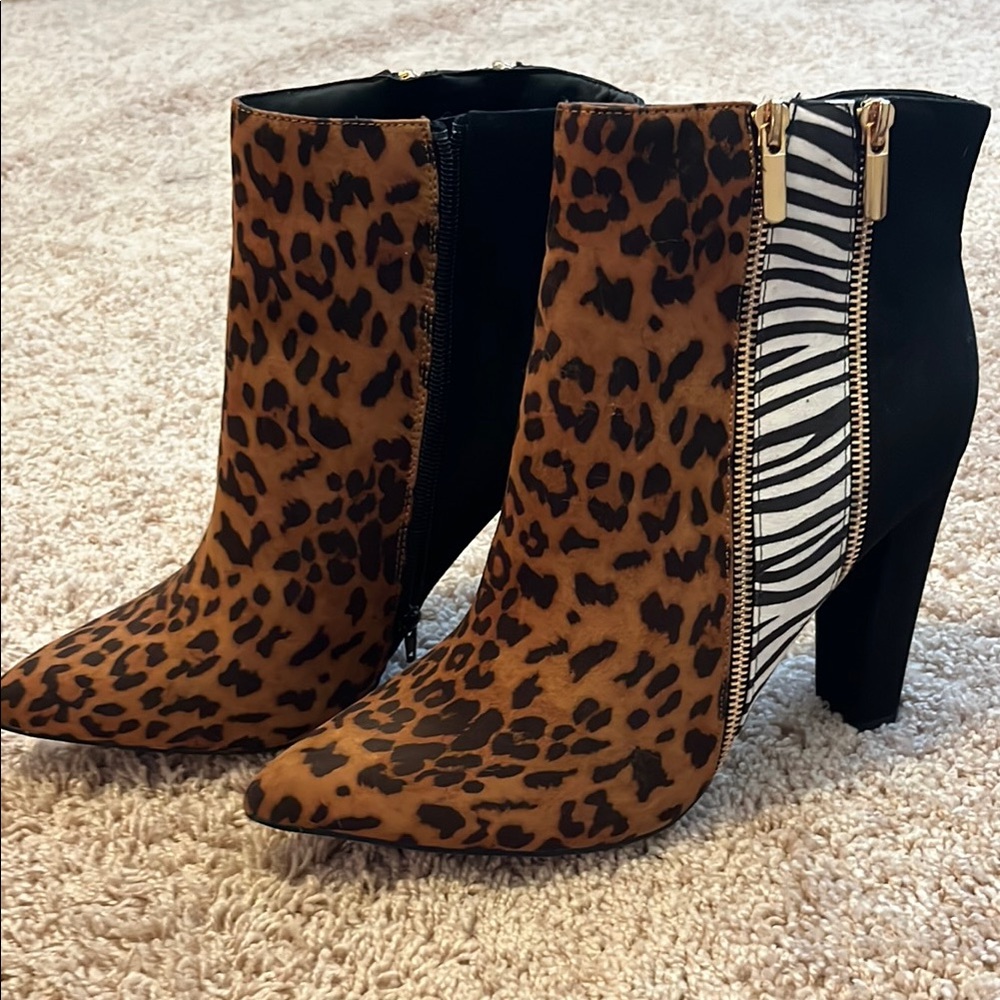 Leopard Print Ankle Boots with Zebra Accent